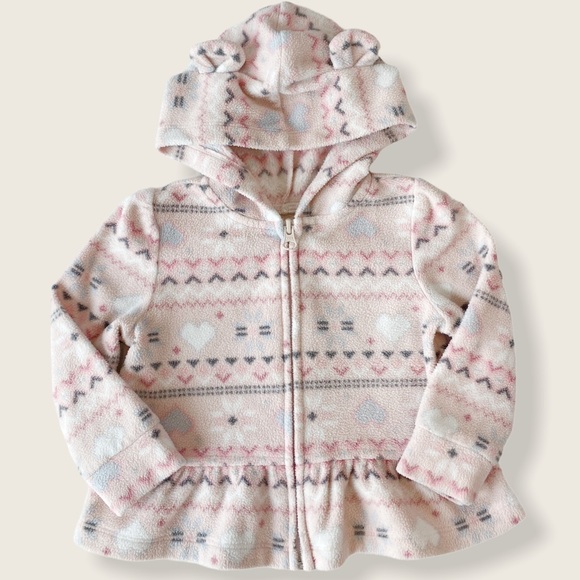 Children’s Place 12-18M Fleece Full-Zip Nordic Print Peplum Hem Hoody - Picture 1 of 6